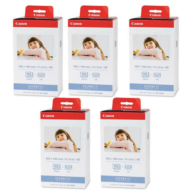 Canon KP-108IN Color Ink and Paper Set 108 Sheets 4x6 Paper Set, 5 Pack